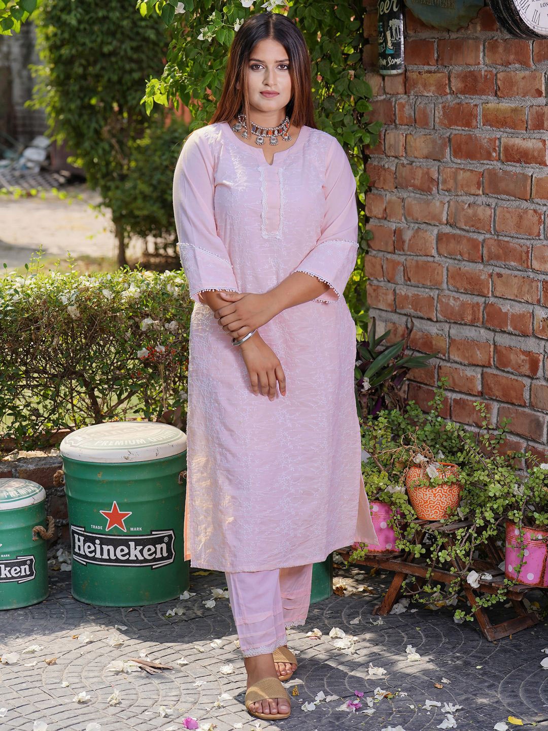 zuri Women Floral Embroidered Regular Thread Work Pure Cotton Kurta with Trousers, Pink
zuri Women Floral Embroidered Regular Thread Work Pure Cotton Kurta with Trousers, Pink