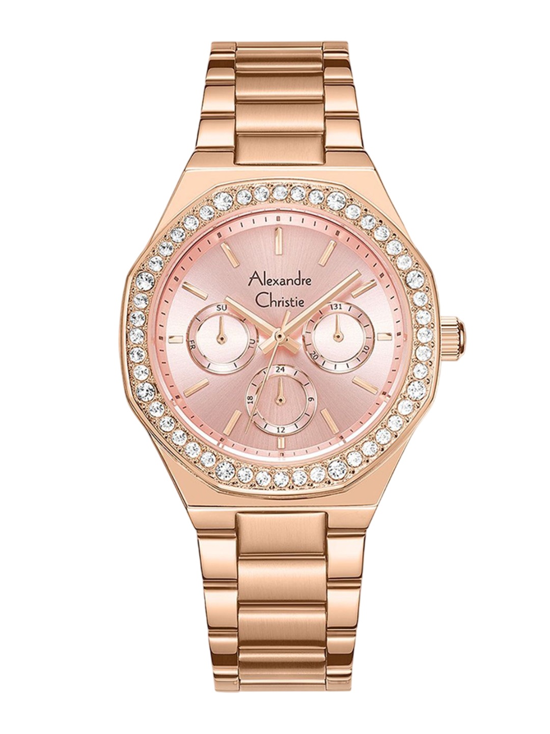 Alexandre Christie Women Embellished Dial & Stainless Steel Bracelet Style Straps Analogue Watch, Rose gold
Alexandre Christie Women Embellished Dial & Stainless Steel Bracelet Style Straps Analogue Watch, Rose gold