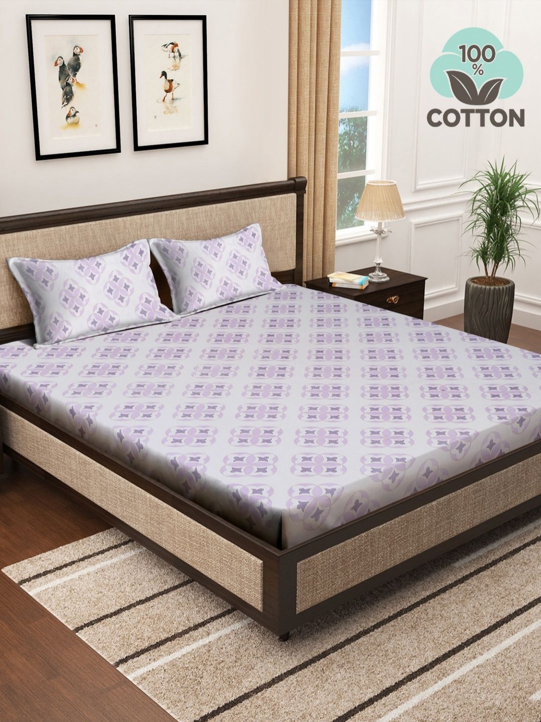 Myntra Elegant Homes White & Purple Ethnic Motifs 400 TC King Bedsheet with 2 Pillow Covers
Myntra Elegant Homes White & Purple Ethnic Motifs 400 TC King Bedsheet with 2 Pillow Covers