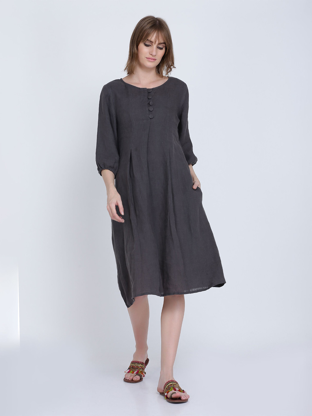ECO LEAS BY SHIPRA Linen A-Line Dress, Grey
ECO LEAS BY SHIPRA Linen A-Line Dress, Grey