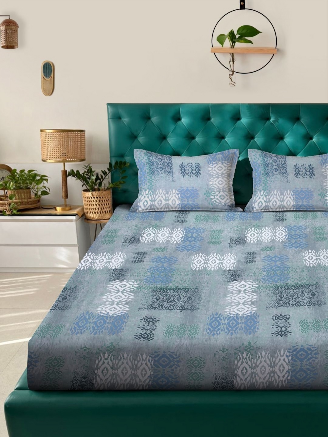 Myntra Elegant Homes Grey & Blue Ethnic Motifs 400 TC King Bedsheet with 2 Pillow Covers
Myntra Elegant Homes Grey & Blue Ethnic Motifs 400 TC King Bedsheet with 2 Pillow Covers