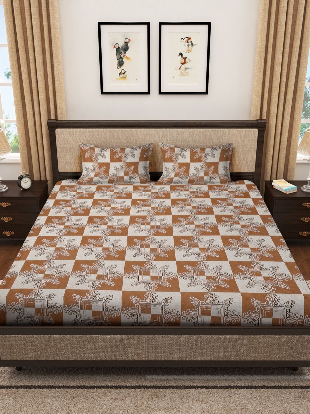 Myntra Elegant Homes Cream-Coloured & Brown Ethnic Motifs 400 TC King Bedsheet with 2 Pillow Covers
Myntra Elegant Homes Cream-Coloured & Brown Ethnic Motifs 400 TC King Bedsheet with 2 Pillow Covers