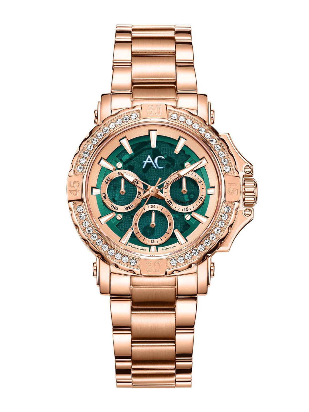 Alexandre Christie Women Embellished Dial & Stainless Steel Bracelet Style Straps Analogue Watch, Rose gold
Alexandre Christie Women Embellished Dial & Stainless Steel Bracelet Style Straps Analogue Watch, Rose gold