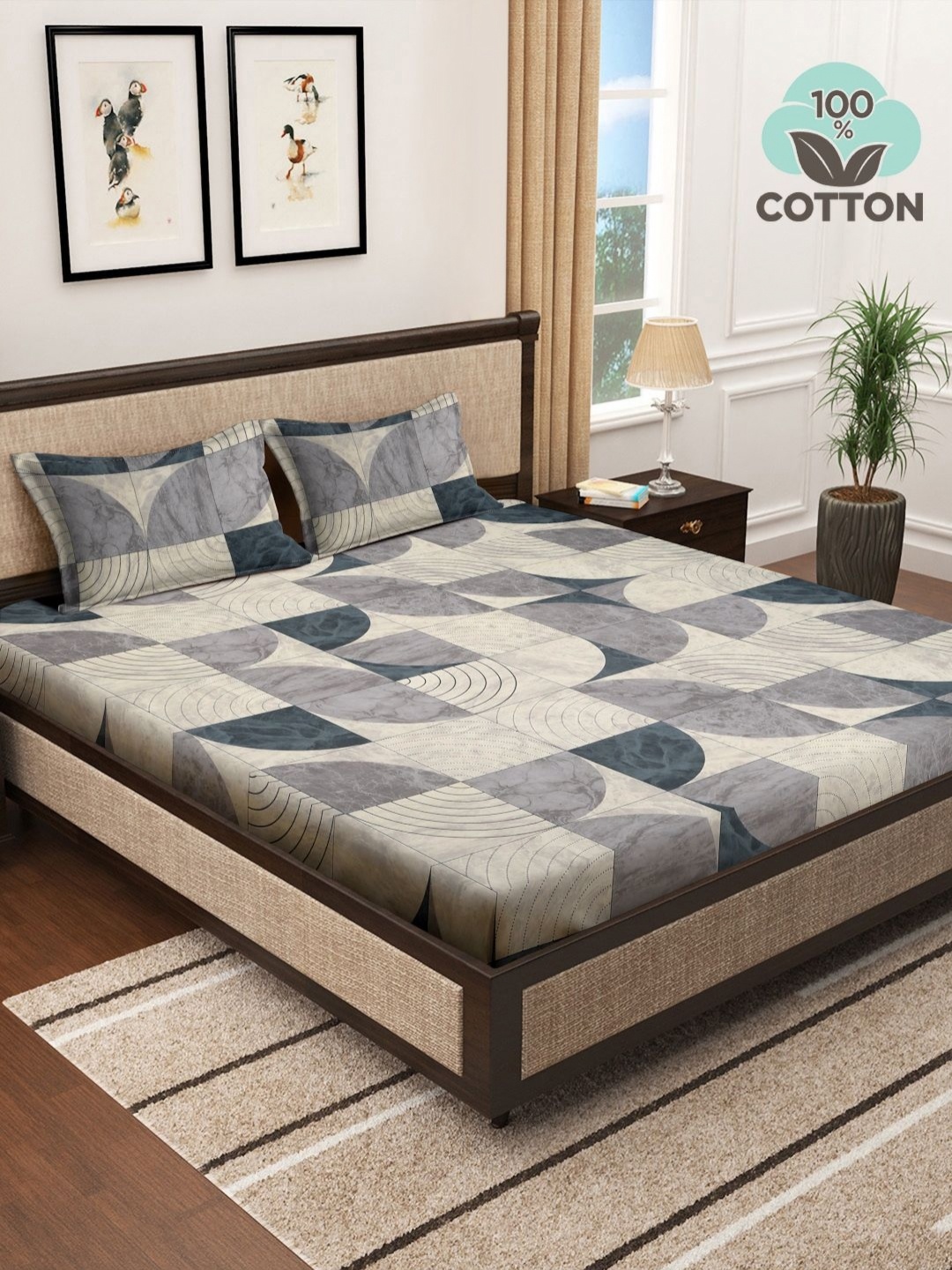 Myntra Elegant Homes Grey & Beige Geometric 400 TC King Bedsheet with 2 Pillow Covers
Myntra Elegant Homes Grey & Beige Geometric 400 TC King Bedsheet with 2 Pillow Covers