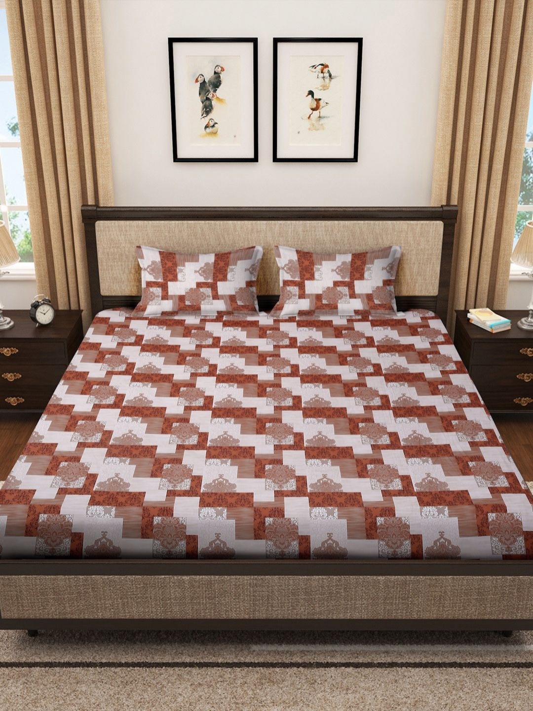 Myntra Elegant Homes White & Orange Ethnic Motifs 400 TC King Bedsheet with 2 Pillow Covers
Myntra Elegant Homes White & Orange Ethnic Motifs 400 TC King Bedsheet with 2 Pillow Covers