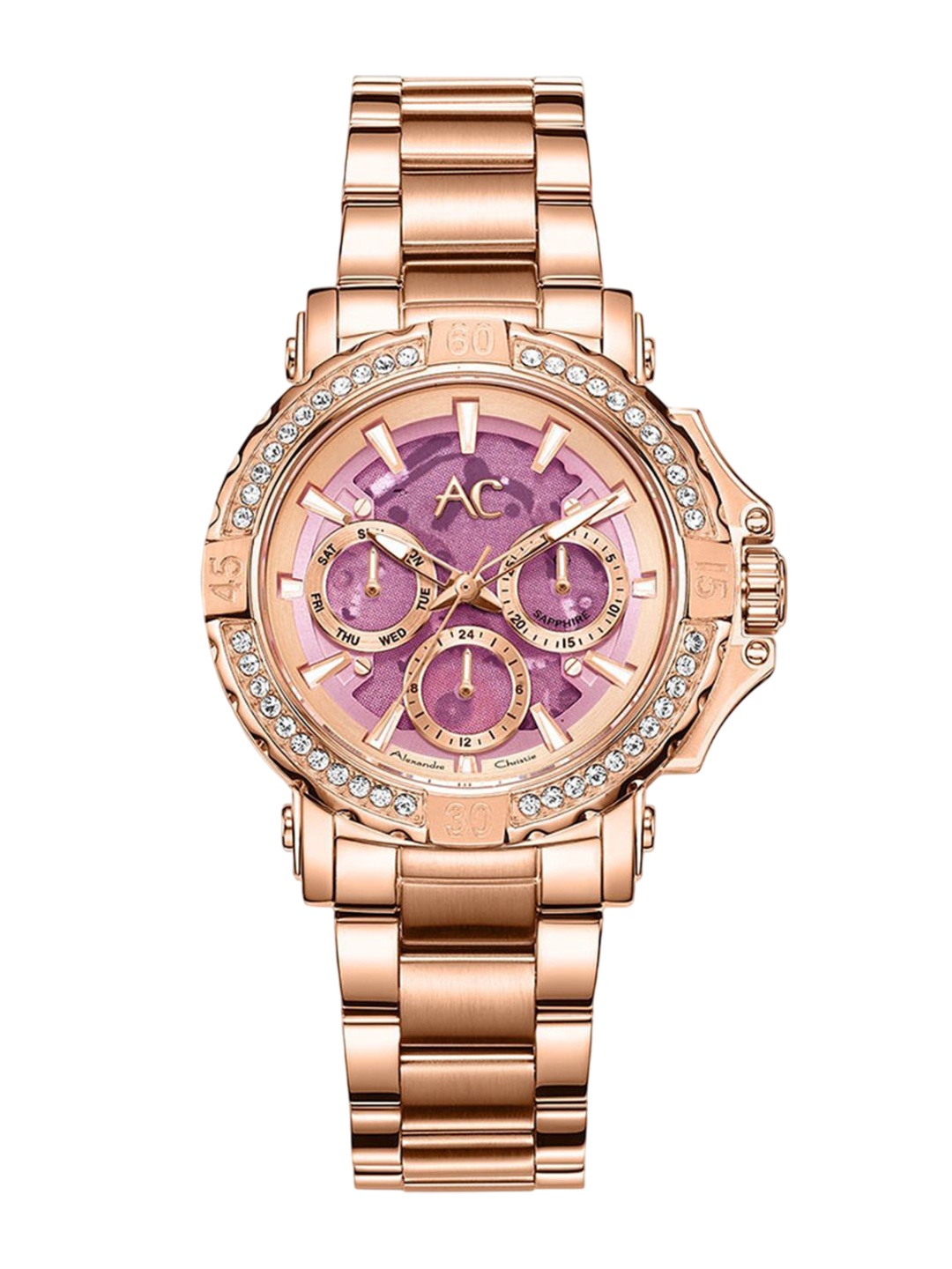 Alexandre Christie Women Embellished Dial & Stainless Steel Bracelet Style Straps Analogue Watch, Rose gold
Alexandre Christie Women Embellished Dial & Stainless Steel Bracelet Style Straps Analogue Watch, Rose gold