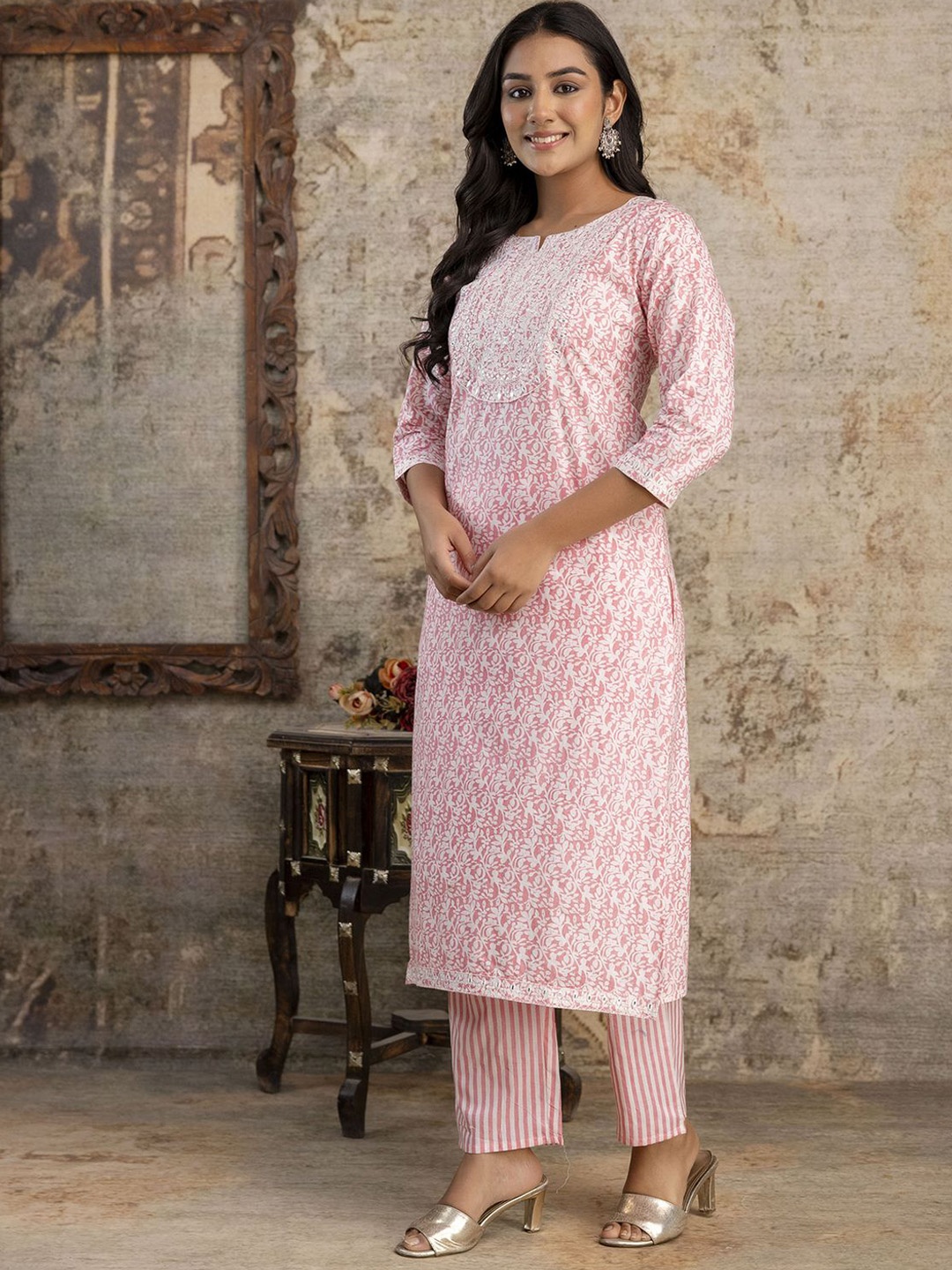 Radhika Fashion Women Floral Embroidered Regular Pure Cotton Kurta with Trousers, Pink
Radhika Fashion Women Floral Embroidered Regular Pure Cotton Kurta with Trousers, Pink