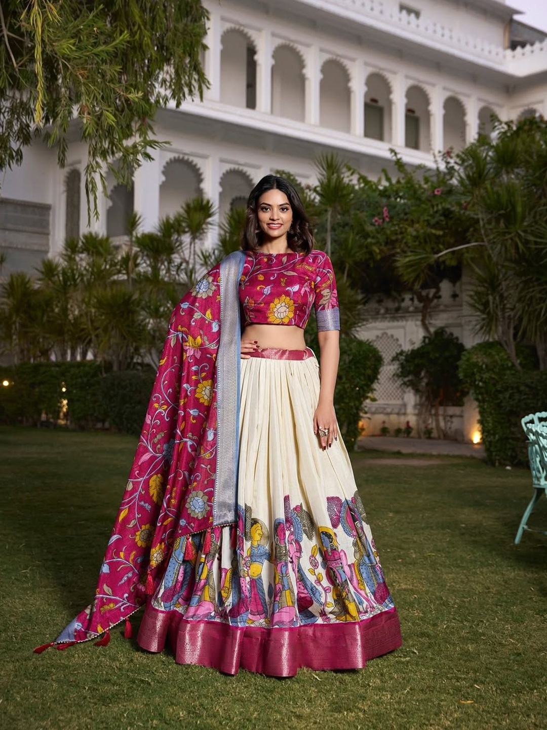 RADHVI BIZ Printed Kalamkari Ready to Wear Lehenga & Semi-Stitched Blouse With Dupatta, Cream
RADHVI BIZ Printed Kalamkari Ready to Wear Lehenga & Semi-Stitched Blouse With Dupatta, Cream