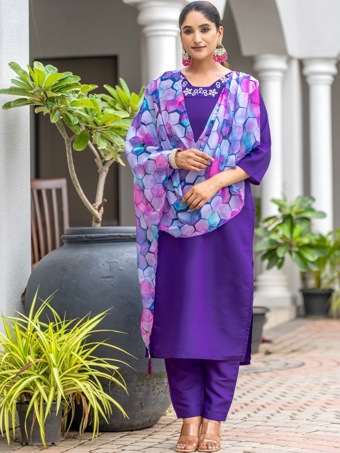 Amrutam Fab Women Embroidered Regular Sequinned Raw Silk Kurta with Trousers & With Dupatta, Purple
Amrutam Fab Women Embroidered Regular Sequinned Raw Silk Kurta with Trousers & With Dupatta, Purple
