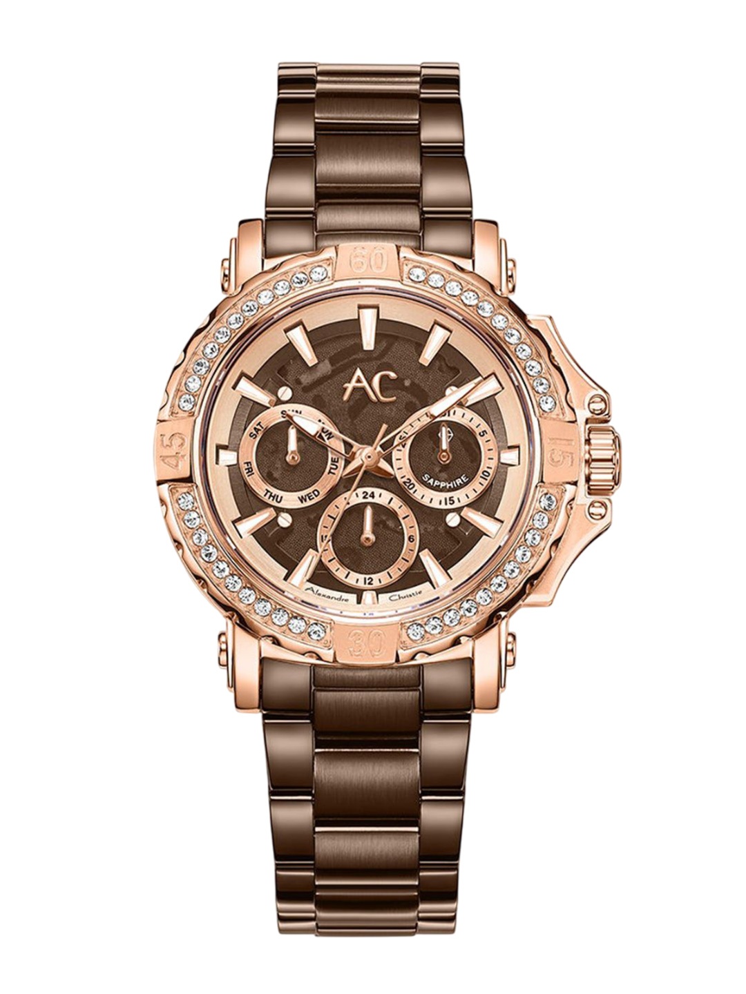 Alexandre Christie Women Embellished Dial & Stainless Steel Bracelet Style Straps Analogue Watch, Brown
Alexandre Christie Women Embellished Dial & Stainless Steel Bracelet Style Straps Analogue Watch, Brown