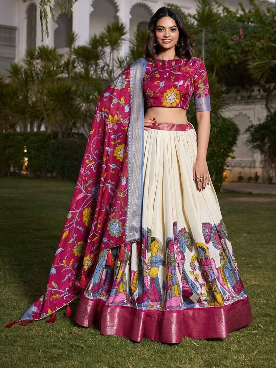 RADHVI BIZ Printed Kalamkari Ready to Wear Lehenga & Semi-Stitched Blouse With Dupatta, Cream
RADHVI BIZ Printed Kalamkari Ready to Wear Lehenga & Semi-Stitched Blouse With Dupatta, Cream