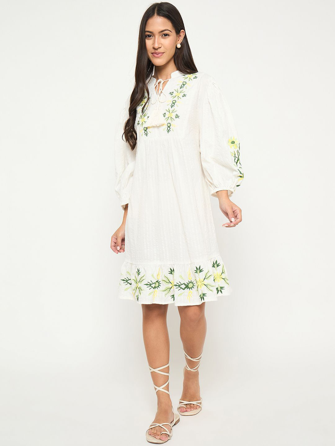 Madame Women Self Design Floral Tie-Up Neck Puff Sleeve Fit & Flare Dress, White
Madame Women Self Design Floral Tie-Up Neck Puff Sleeve Fit & Flare Dress, White