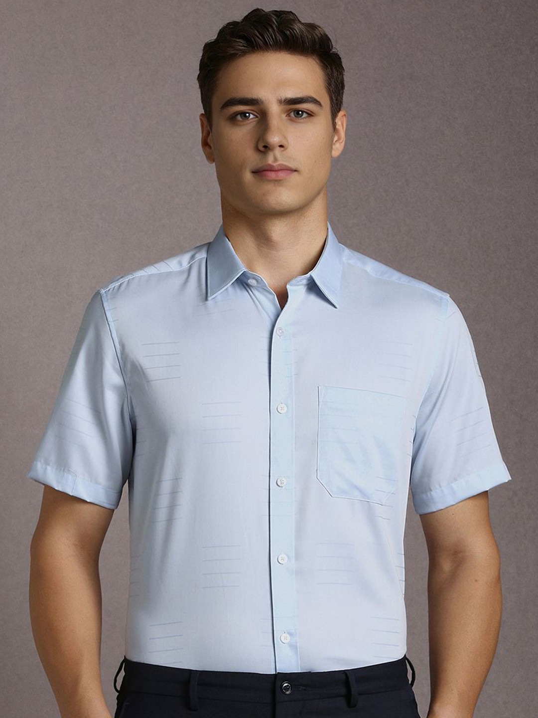 Louis Philippe Spread Collar Short Sleeves Slim Fit Formal Cotton Shirt, Blue
Louis Philippe Spread Collar Short Sleeves Slim Fit Formal Cotton Shirt, Blue