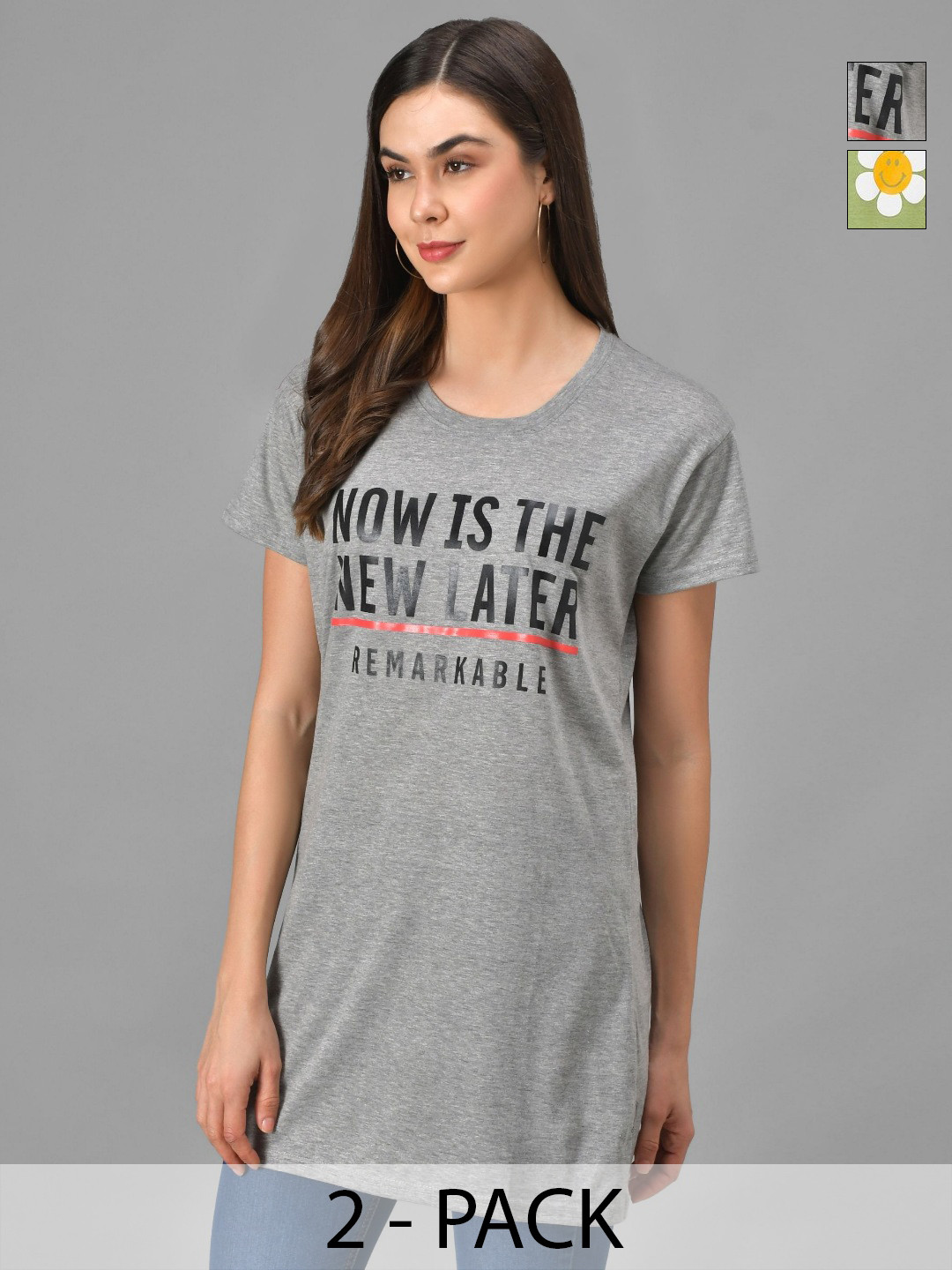 Christy World Women Pack of 2 Printed Short Sleeves Regular Fit T-shirt, Grey
Christy World Women Pack of 2 Printed Short Sleeves Regular Fit T-shirt, Grey