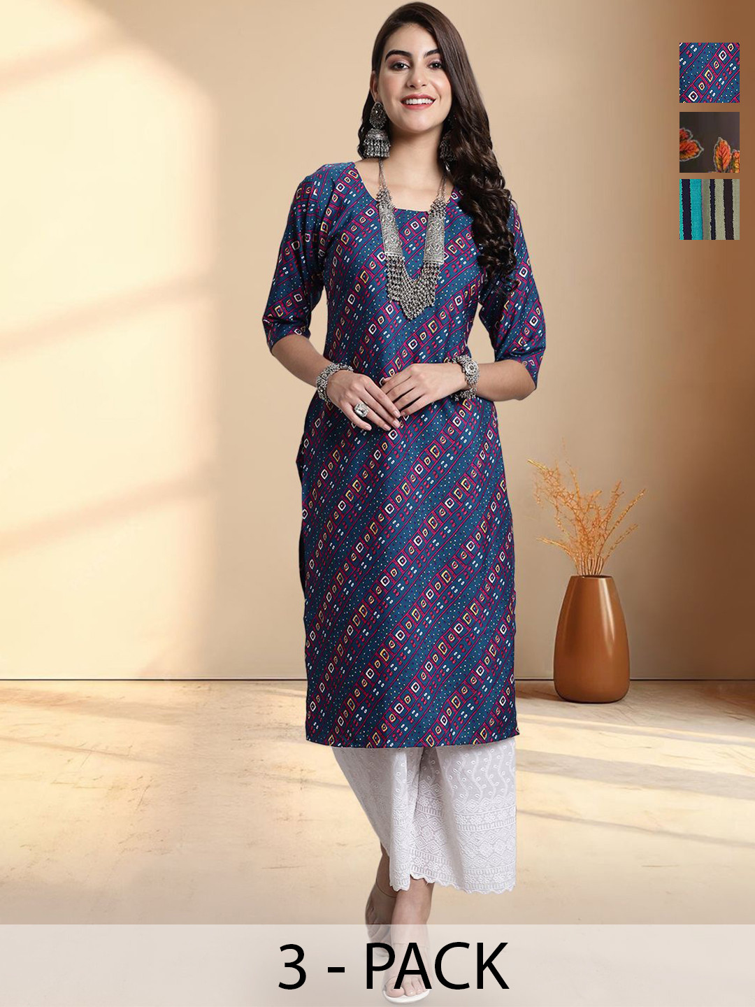 HERE&NOW Selection Of 3 Geometric Printed Round Neck Straight Kurtas, Green
HERE&NOW Selection Of 3 Geometric Printed Round Neck Straight Kurtas, Green