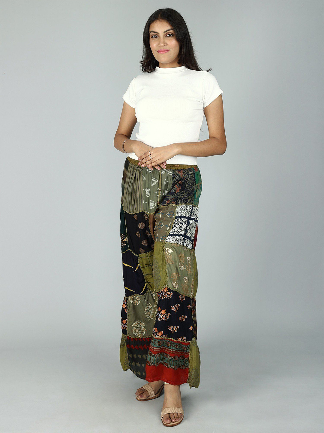 Exotic India Patch Work Printed Dori Palazzo from Gujarat, Black
Exotic India Patch Work Printed Dori Palazzo from Gujarat, Black