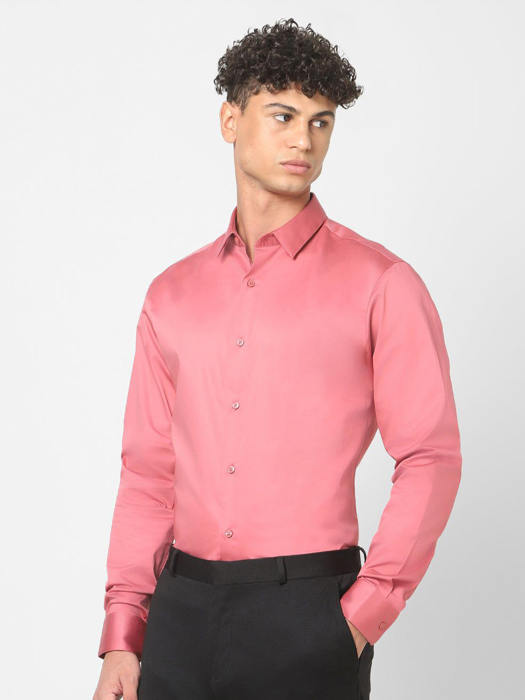 The Collection Spread Collar Long Sleeves Classic Slim Fit Satin Shirt, Pink
The Collection Spread Collar Long Sleeves Classic Slim Fit Satin Shirt, Pink