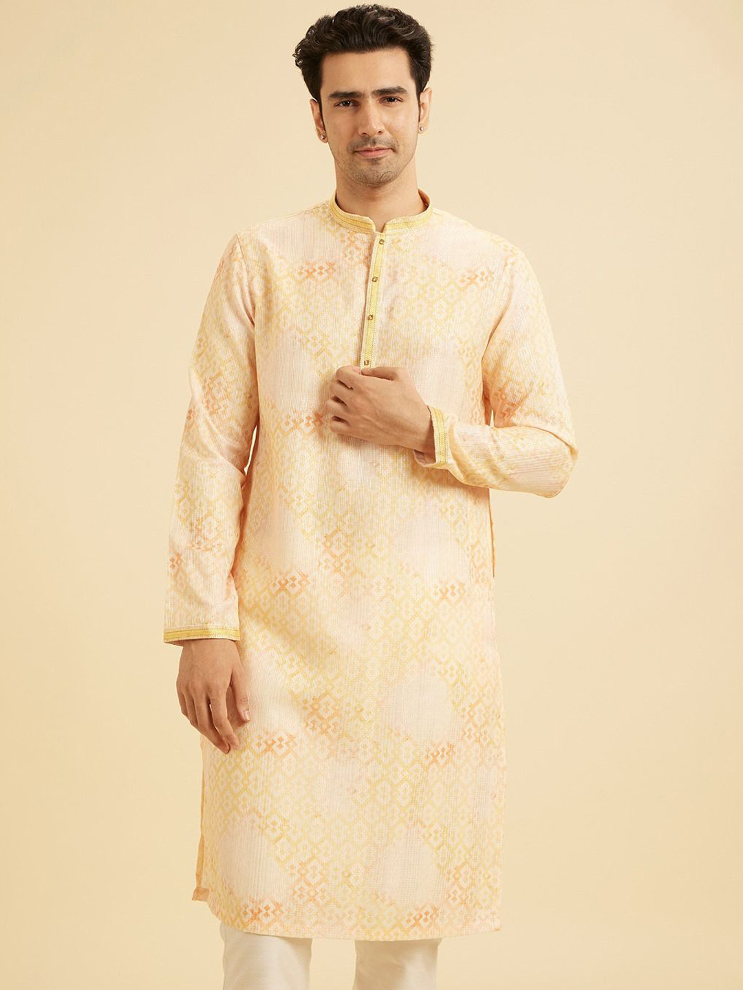 Manyavar Adults-Men Woven Design Embroidered Kurta with Pyjamas, Beige
Manyavar Adults-Men Woven Design Embroidered Kurta with Pyjamas, Beige