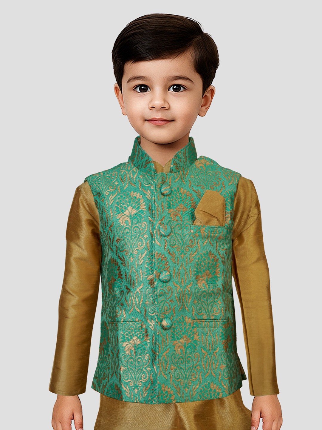 JBN Creation Boys Woven Slim Fit Banarasi Nehru Jacket, Green
JBN Creation Boys Woven Slim Fit Banarasi Nehru Jacket, Green
