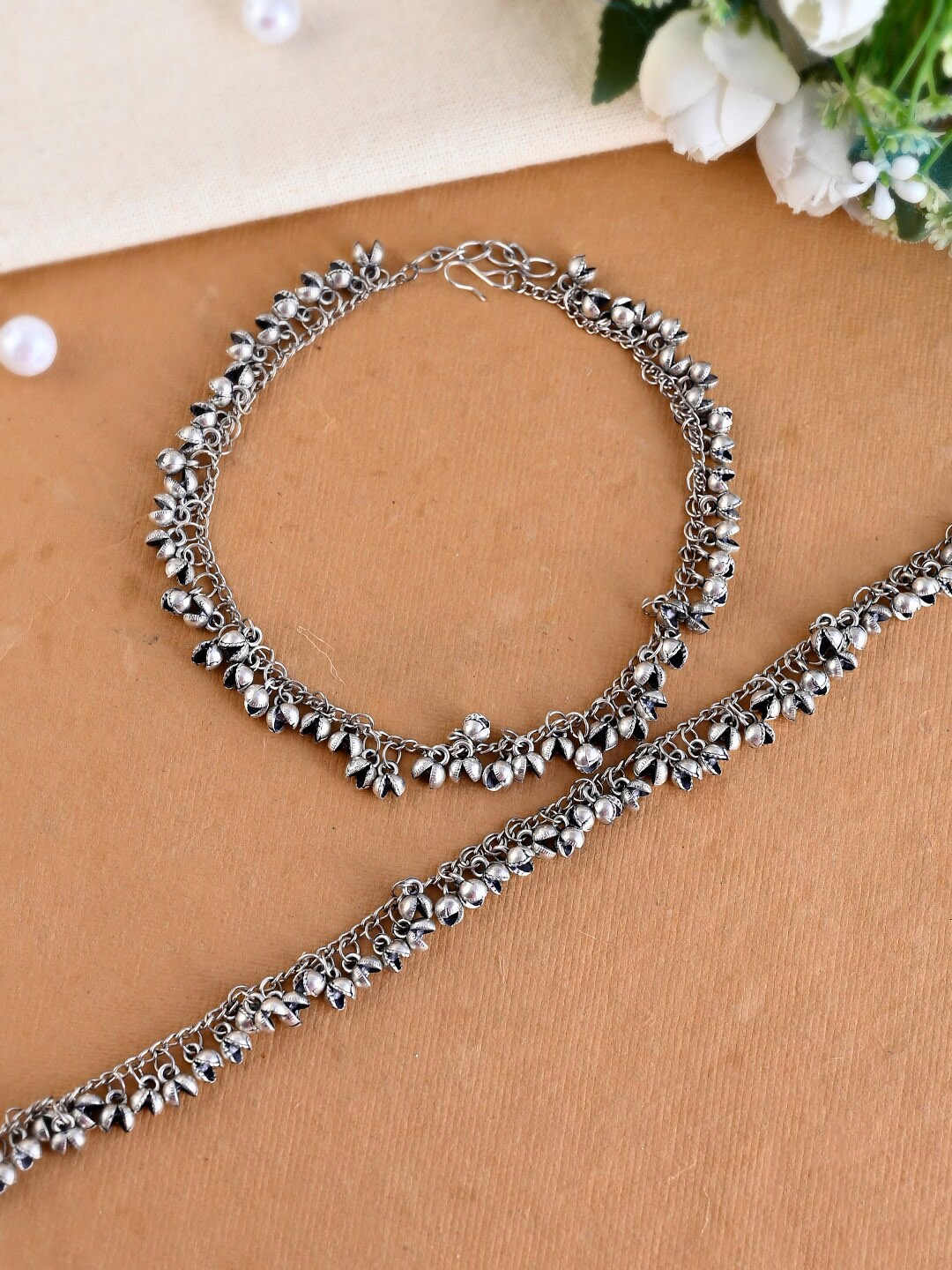 Shoshaa Silver-Plated Oxidised Ghungru-Studded Anklet