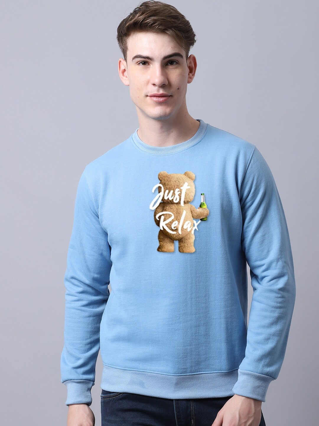Obaan Men Blue Self Design Sweatshirt