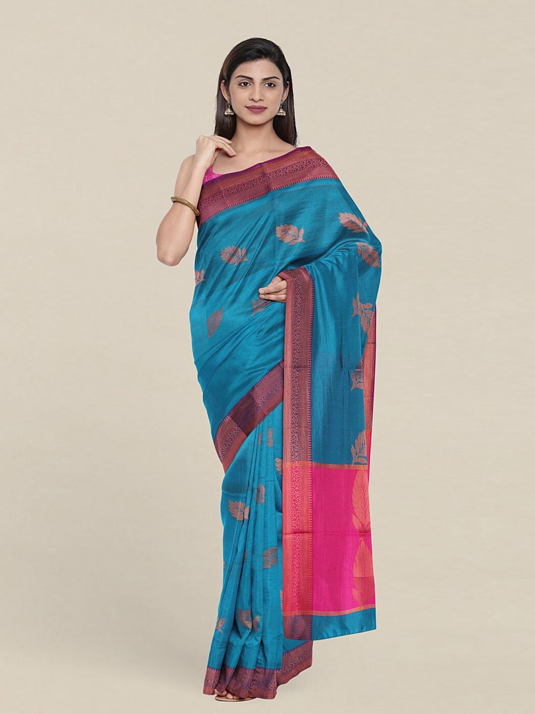 Pothys Blue & Pink Woven Design Zari Pure Cotton Saree