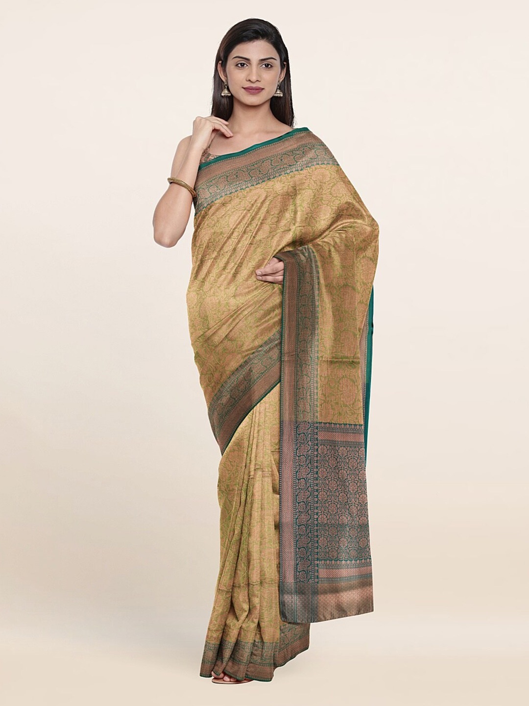 Pothys Green & Gold-Toned Woven Design Zari Art Silk Saree