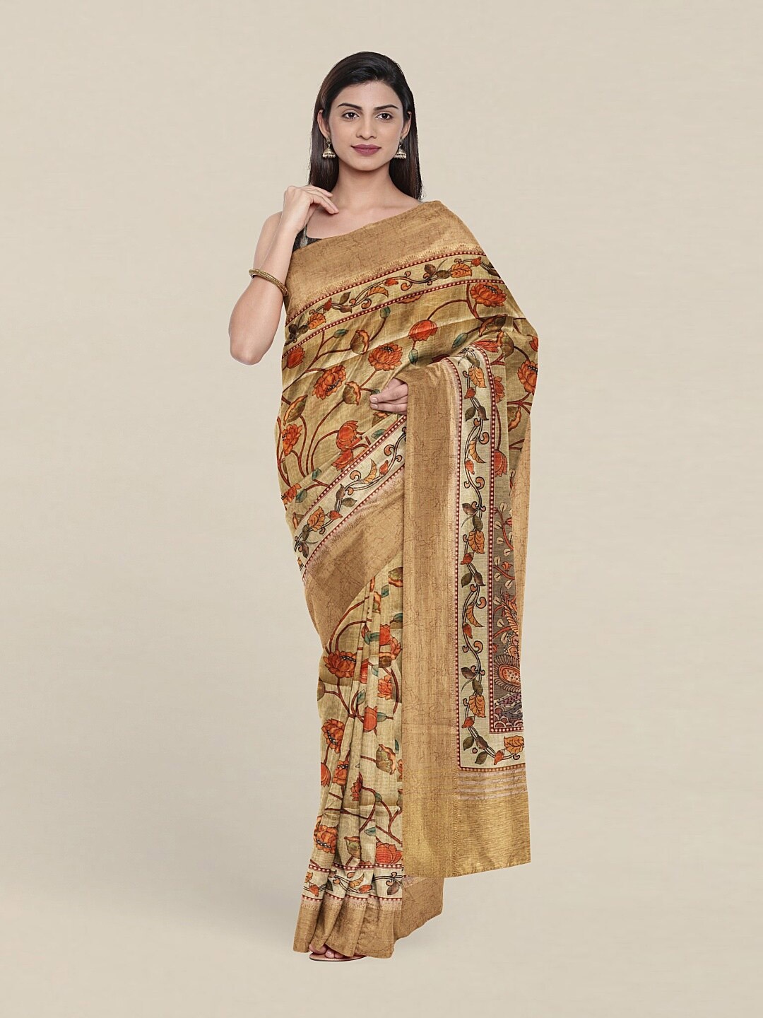 Pothys Beige & Red Ethnic Motifs Art Silk Saree