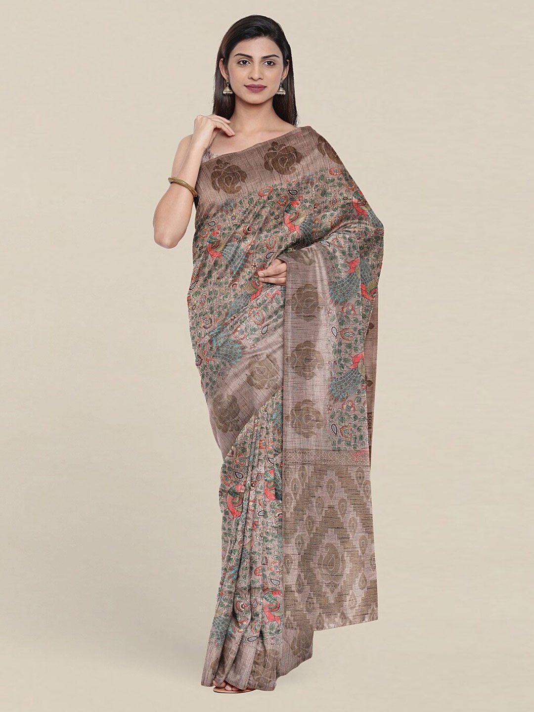 Pothys Mauve & Blue Kalamkari Art Silk Saree