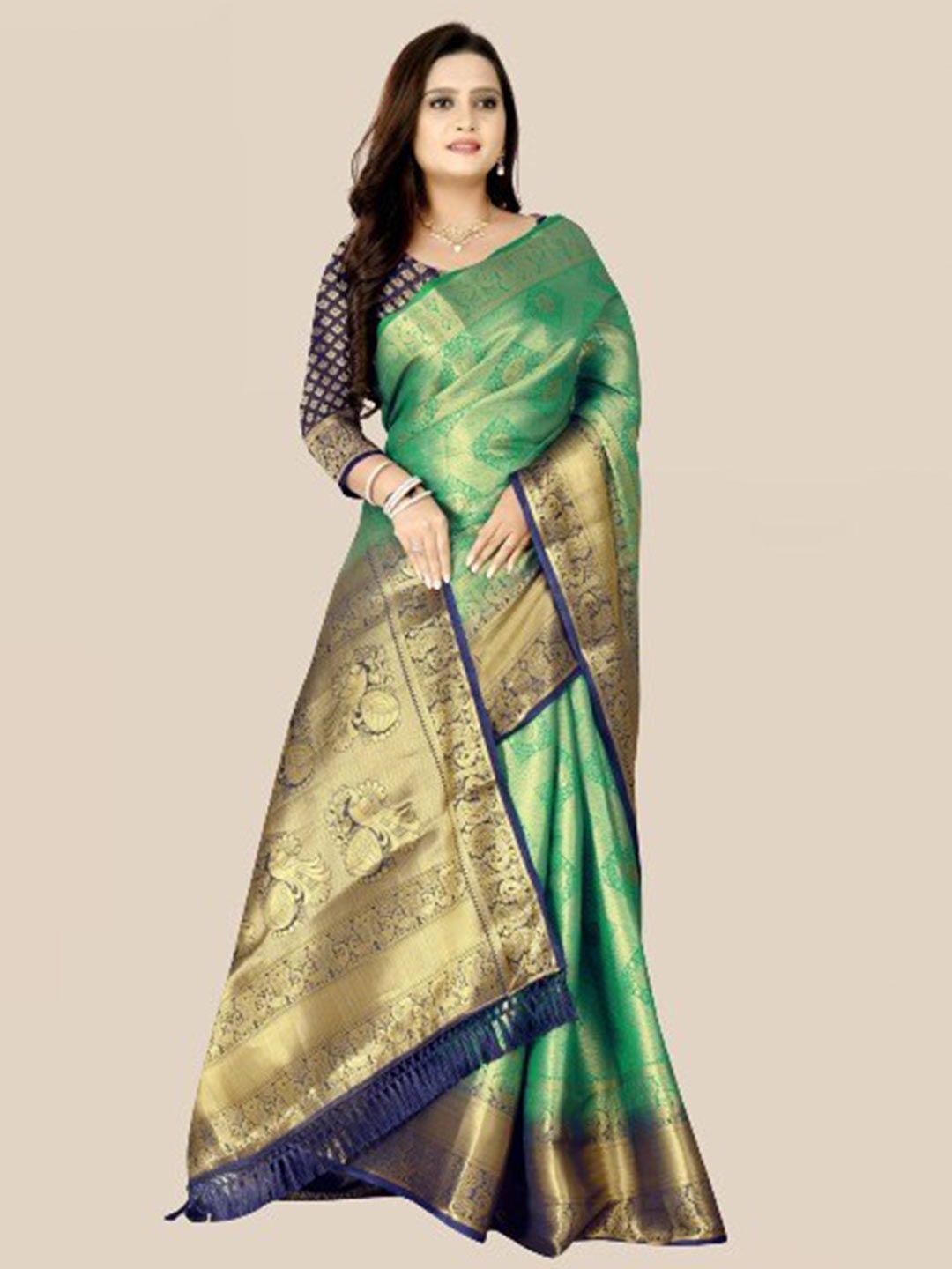 LINARO LIFESTYLES Green & Gold-Toned Woven Design Zari Pure Silk Banarasi Saree
LINARO LIFESTYLES Green & Gold-Toned Woven Design Zari Pure Silk Banarasi Saree