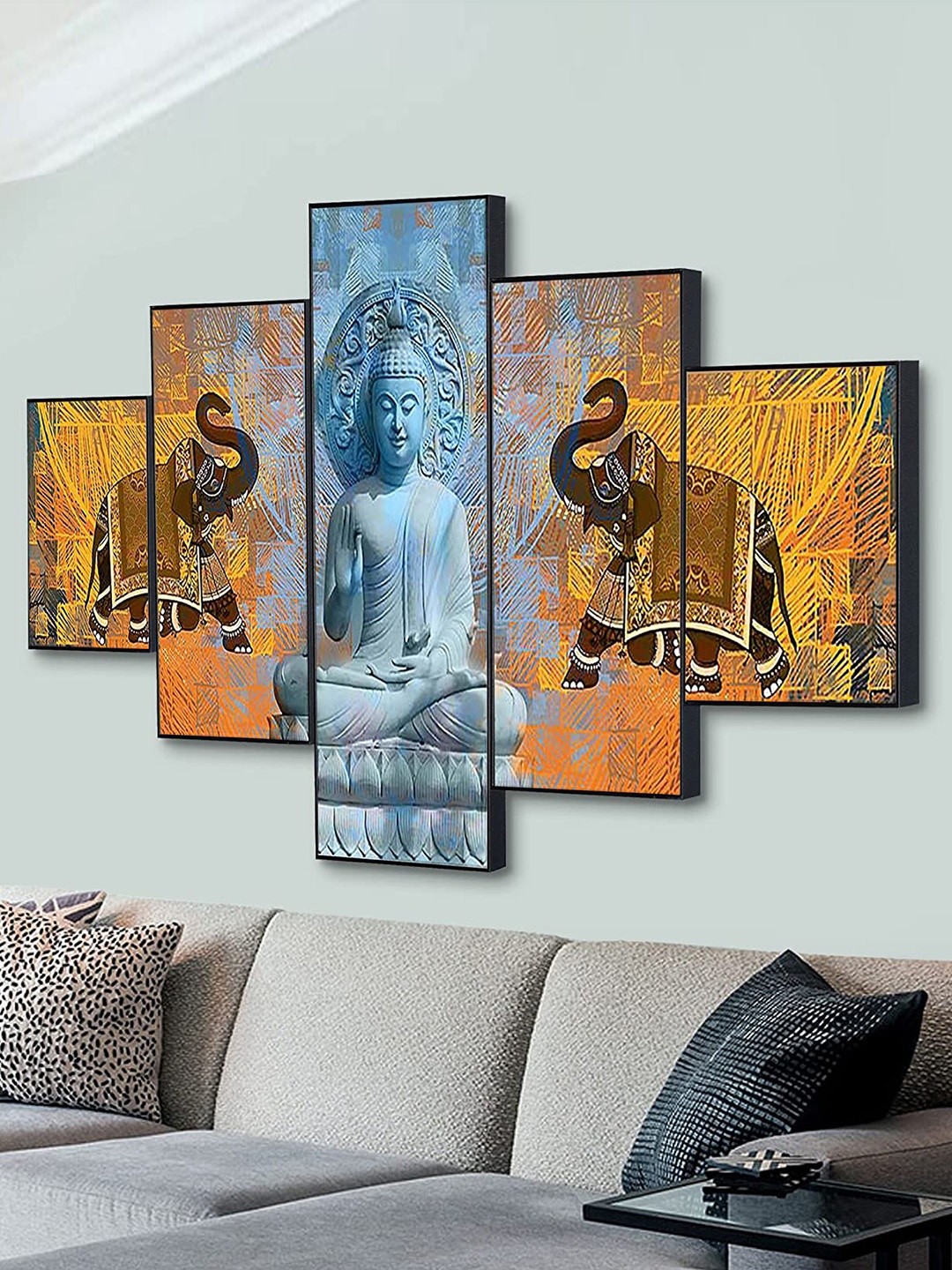 Perpetual Set of 5 Printed Meditating Buddha Framed Wall Art, Multi