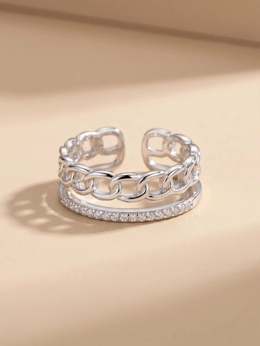 MYKI Silver-Plated CZ-Studded Stainless Steel Finger Ring
MYKI Silver-Plated CZ-Studded Stainless Steel Finger Ring