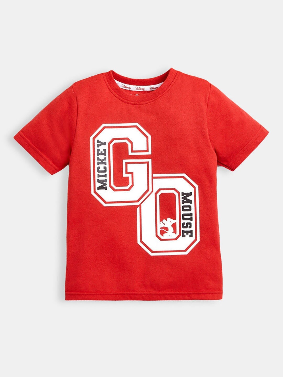 Hopscotch Boys Red Typography Mickey Mouse Printed T-shirt