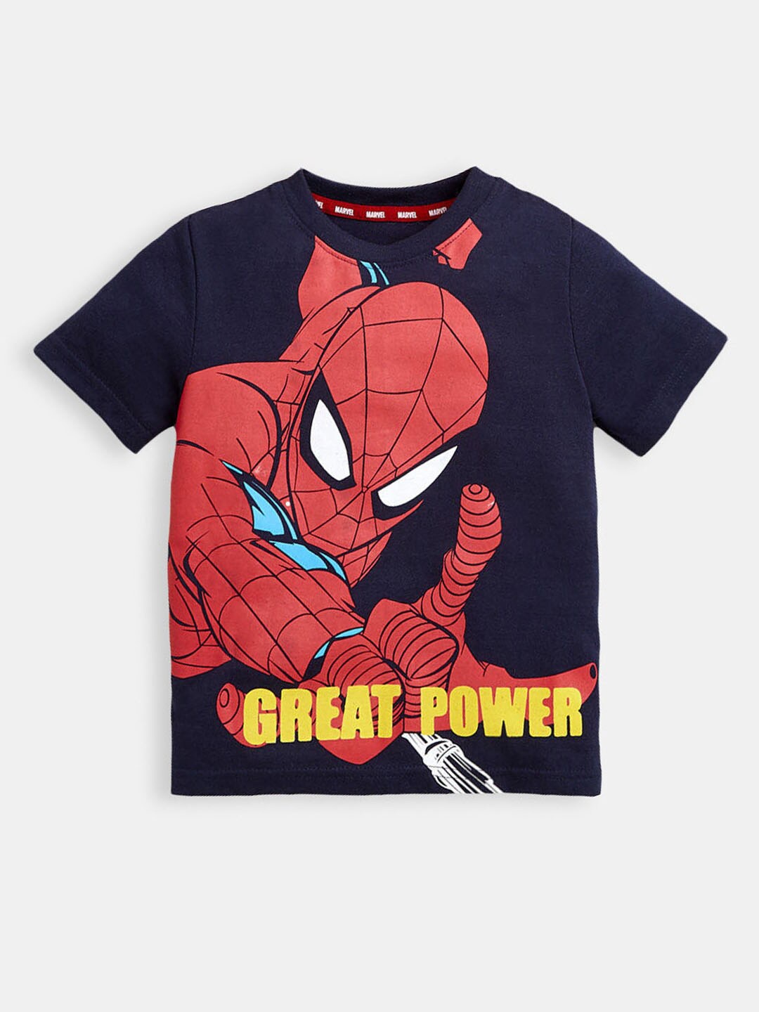 Hopscotch Boys Navy Blue Spider-Man Printed T-shirt