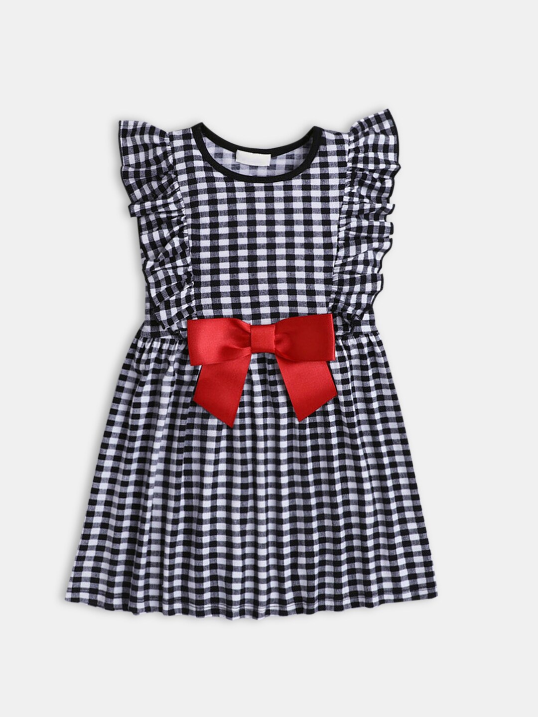 Hopscotch Off White & Black Checked Dress