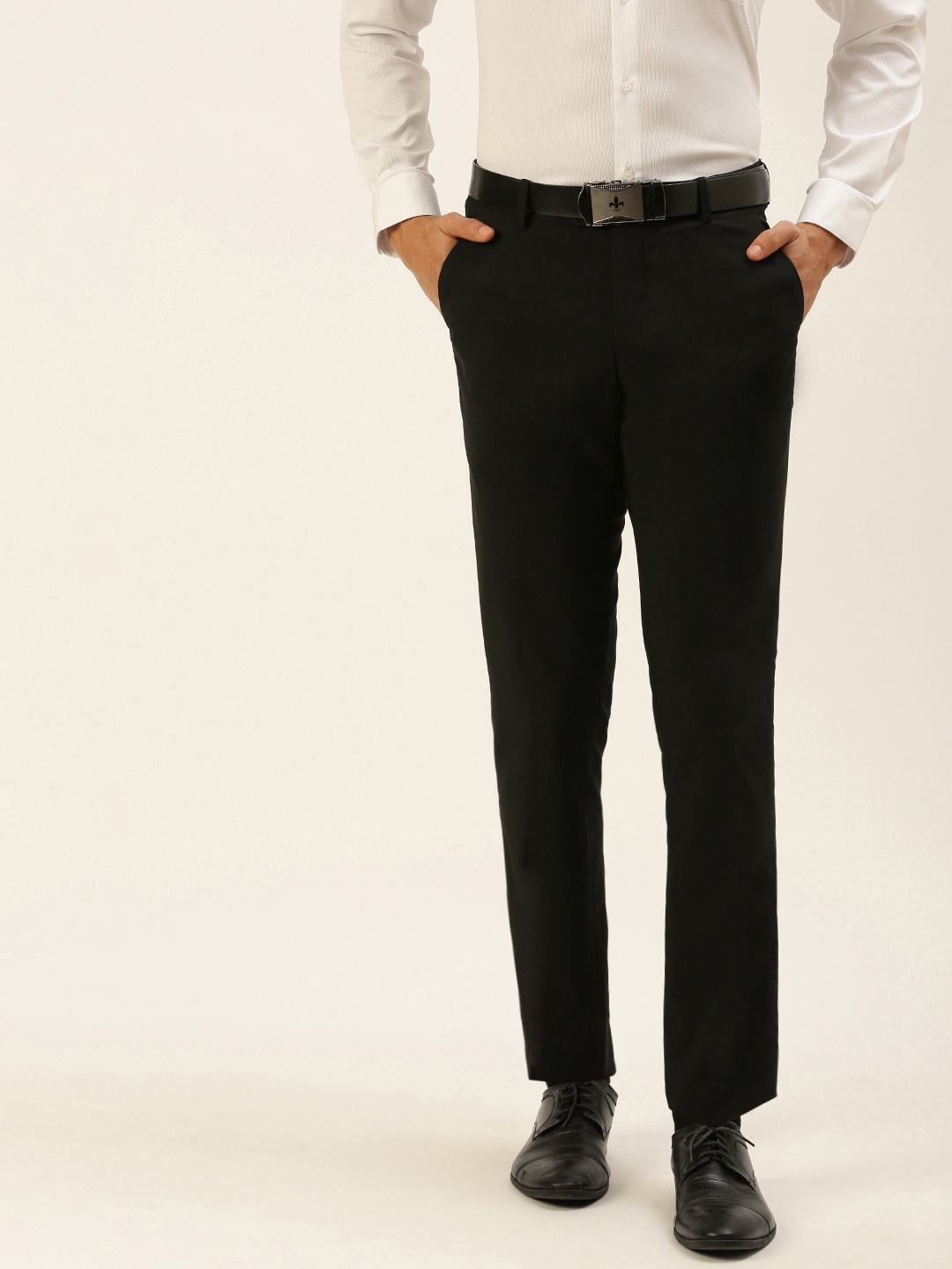 Peter England Men Black Solid Slim Fit Mid-Rise Plain Woven Flat-Front Formal Trousers
Peter England Men Black Solid Slim Fit Mid-Rise Plain Woven Flat-Front Formal Trousers