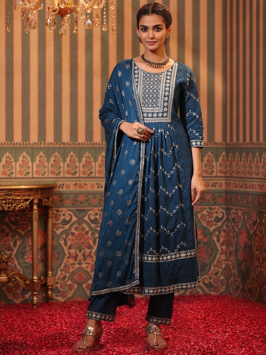 SCAKHI Women Blue Ethnic Motifs Printed Pleated Pure Cotton Kurta with Trousers & With Dupatta
SCAKHI Women Blue Ethnic Motifs Printed Pleated Pure Cotton Kurta with Trousers & With Dupatta