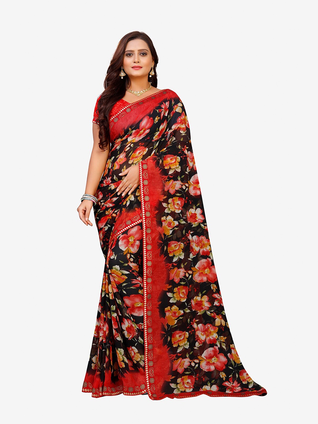 Indian Fashionista Black & Red Floral Phulkari Pure Georgette Ready to Wear Chanderi Saree
Indian Fashionista Black & Red Floral Phulkari Pure Georgette Ready to Wear Chanderi Saree