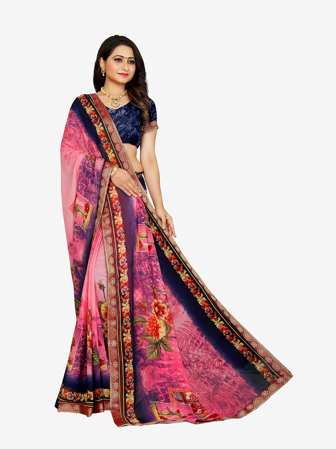 Indian Fashionista Pink & Navy Blue Floral Pure Georgette Ready to Wear Chanderi Saree
Indian Fashionista Pink & Navy Blue Floral Pure Georgette Ready to Wear Chanderi Saree