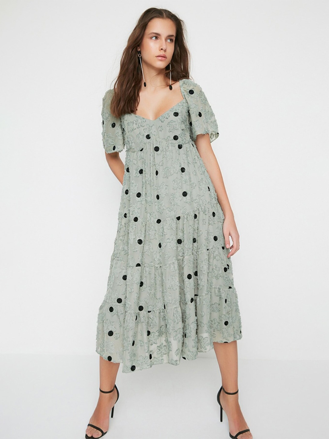 Trendyol Green & Black Floral Midi Dress