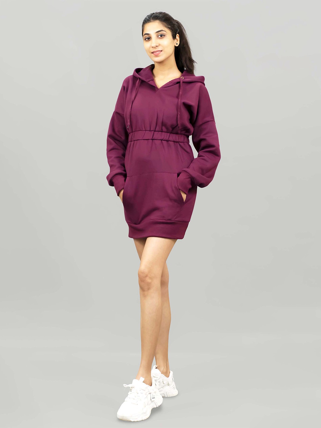 IMPERATIVE Women Burgundy A-Line Hood Dress