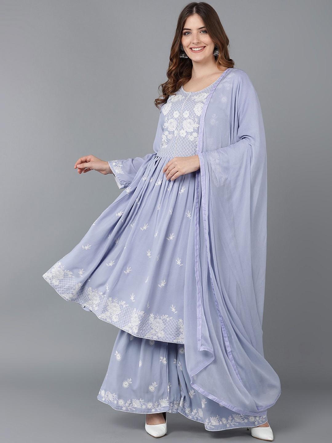 AHIKA Women Lavender Floral Embroidered Empire Thread Work Kurta with Sharara & With Dupatta
AHIKA Women Lavender Floral Embroidered Empire Thread Work Kurta with Sharara & With Dupatta
