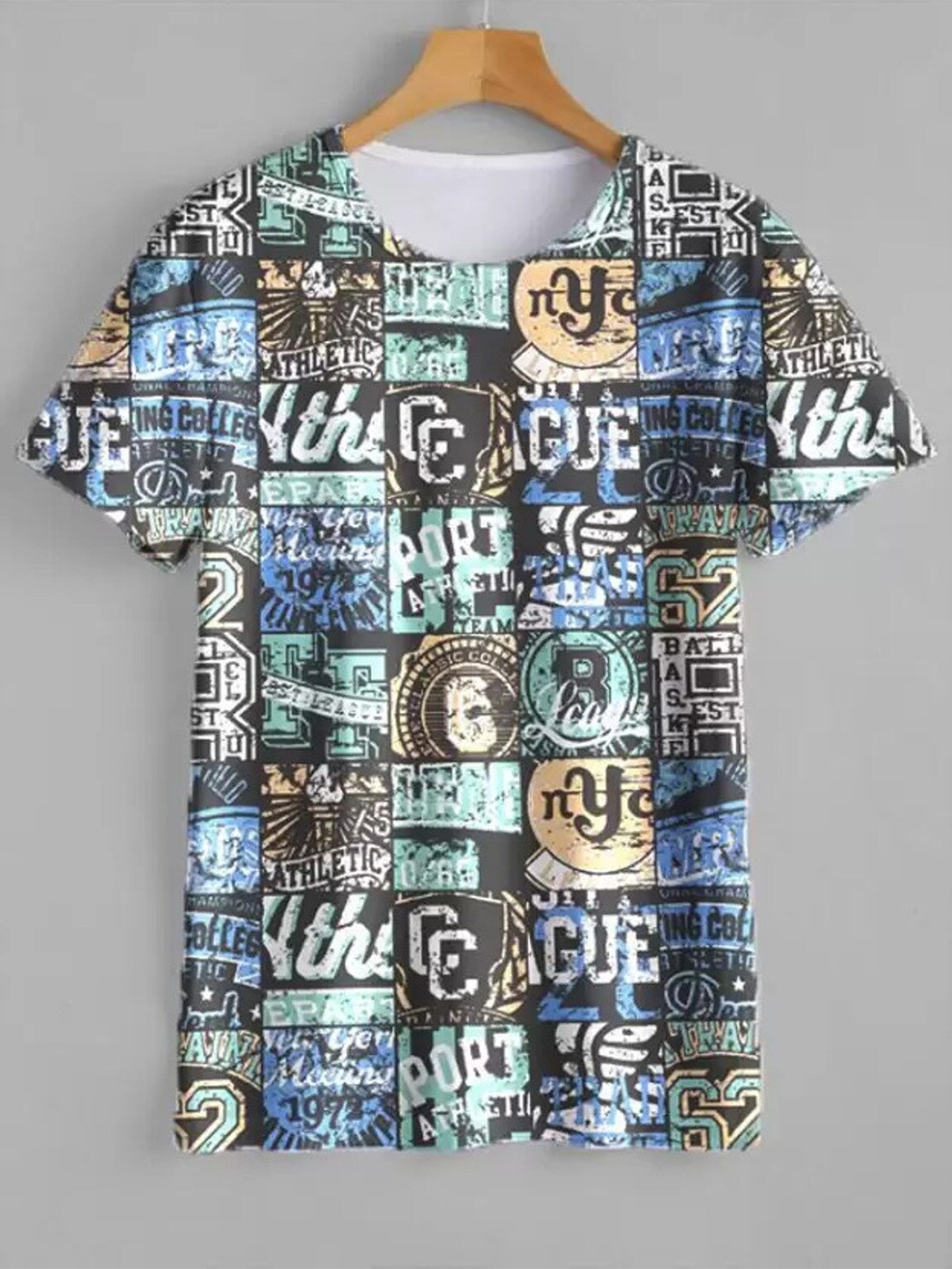Rodzen Men Black & Blue Printed T-shirt