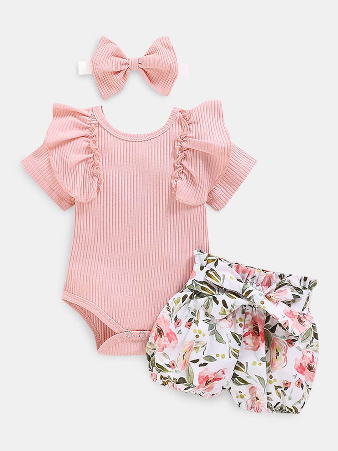 Hopscotch Girls Pink & White Printed Bodysuit and Shorts Set with Head band
Hopscotch Girls Pink & White Printed Bodysuit and Shorts Set with Head band
