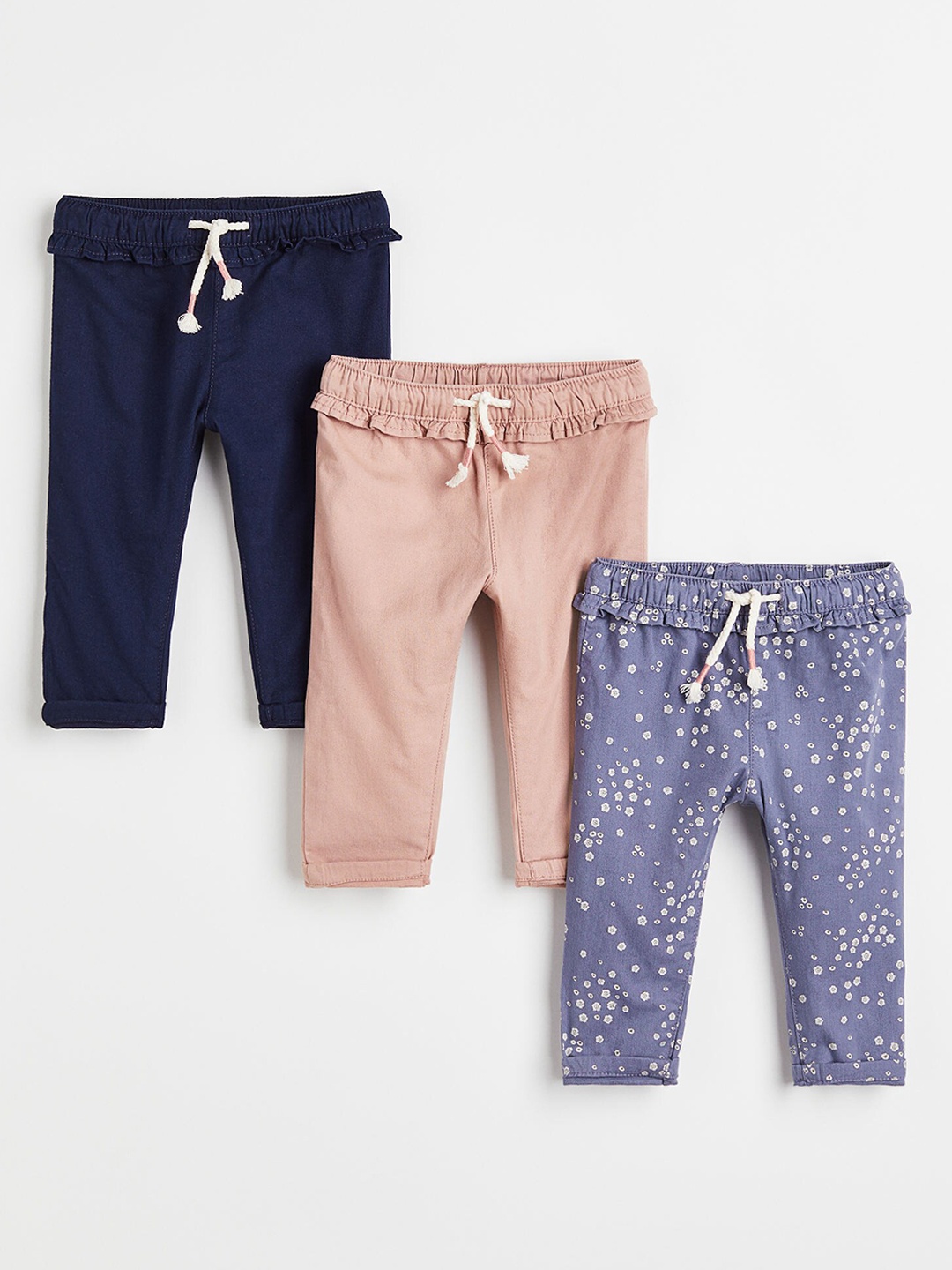 H&M Girls 3-Pack Cotton Trousers, Blue