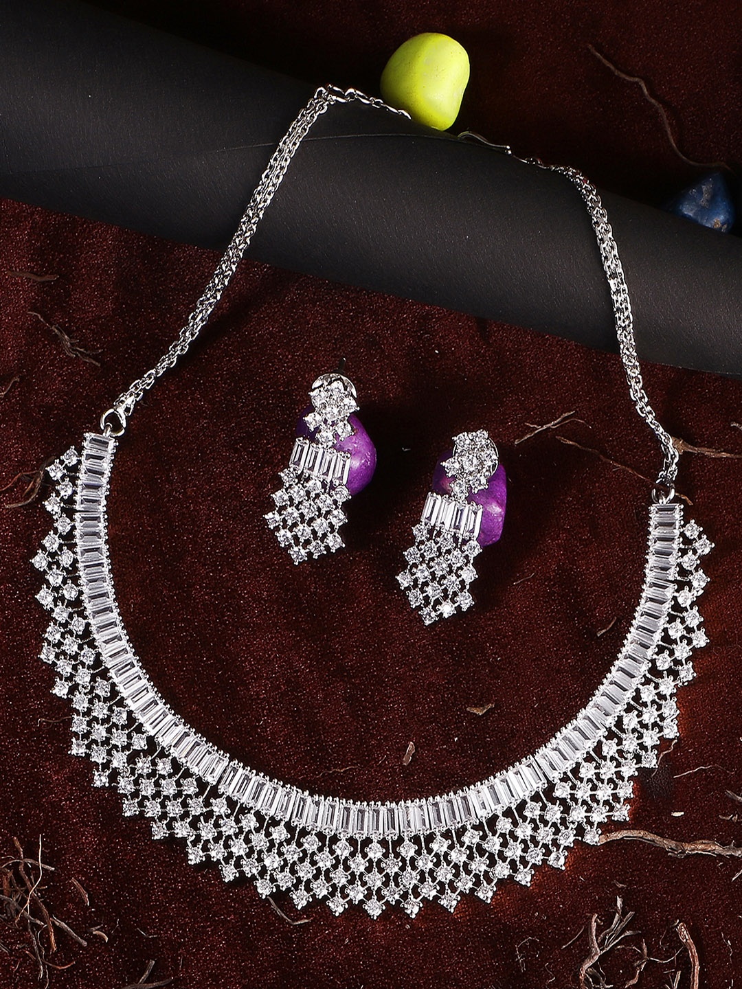 Adwitiya Collection Rhodium-Plated White Stone-Studded Handcrafted Jewellery Set, Silver
Adwitiya Collection Rhodium-Plated White Stone-Studded Handcrafted Jewellery Set, Silver