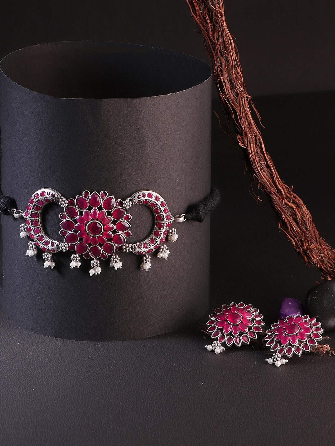 Adwitiya Collection Women Pink Rhodium Plated Stone-Studded Pearl Jewellery Set, Silver
Adwitiya Collection Women Pink Rhodium Plated Stone-Studded Pearl Jewellery Set, Silver