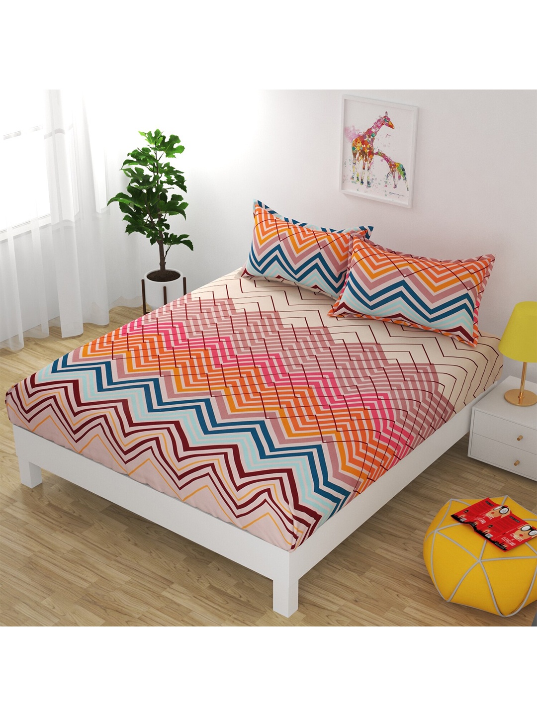 Bajo's Multicoloured Geometric 250 TC Queen Cotton Bedsheet with 2 Pillow Covers, Multi
Bajo's Multicoloured Geometric 250 TC Queen Cotton Bedsheet with 2 Pillow Covers, Multi
