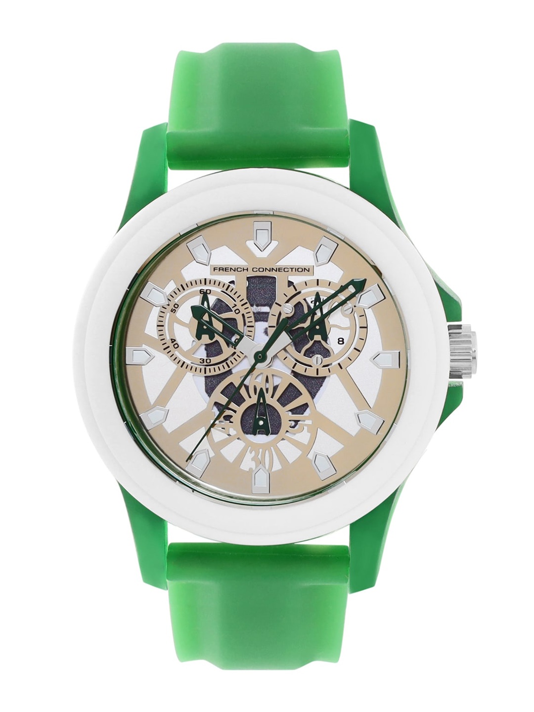 French Connection Men White Skeleton Dial & Green Straps Analogue Watch FC178GR-White
French Connection Men White Skeleton Dial & Green Straps Analogue Watch FC178GR-White