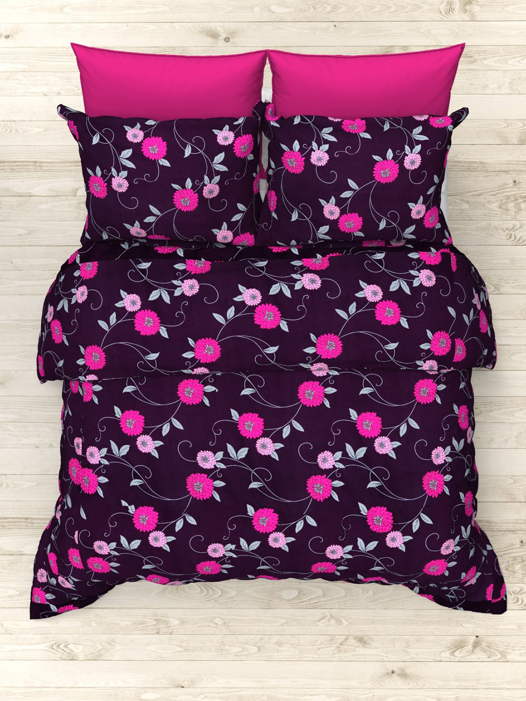 THE WHITE MOSS Purple & Pink Floral Printed 160 TC King Bedsheet with 2 Pillow Covers 
THE WHITE MOSS Purple & Pink Floral Printed 160 TC King Bedsheet with 2 Pillow Covers